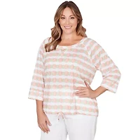 PRINTED POLY SLUB 3/4 SLEEVE BLOUSON TOP