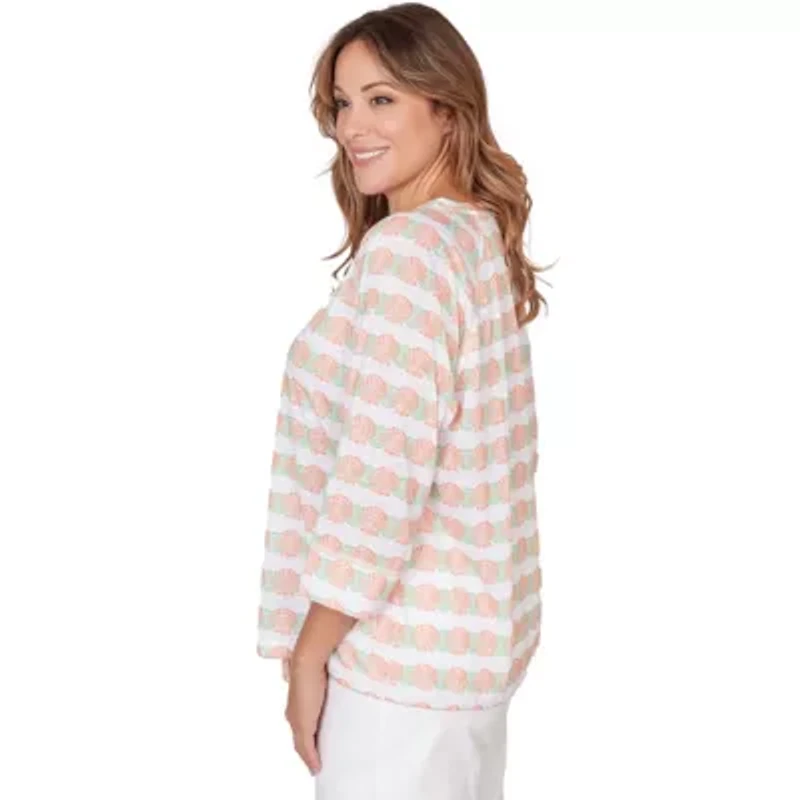 PRINTED POLY SLUB 3/4 SLEEVE BLOUSON TOP