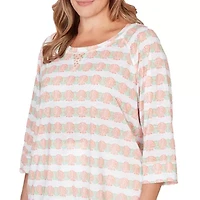 PRINTED POLY SLUB 3/4 SLEEVE BLOUSON TOP