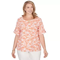 PRINTED STRETCH JERSEY ELBOW SLEEVE 2BAR TOP