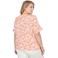 PRINTED STRETCH JERSEY ELBOW SLEEVE 2BAR TOP