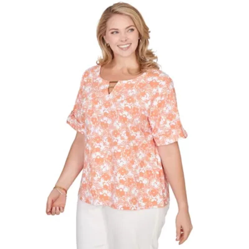 PRINTED STRETCH JERSEY ELBOW SLEEVE 2BAR TOP