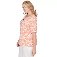 PRINTED STRETCH JERSEY ELBOW SLEEVE 2BAR TOP