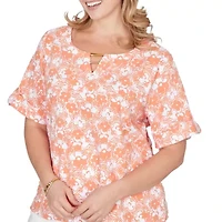 PRINTED STRETCH JERSEY ELBOW SLEEVE 2BAR TOP