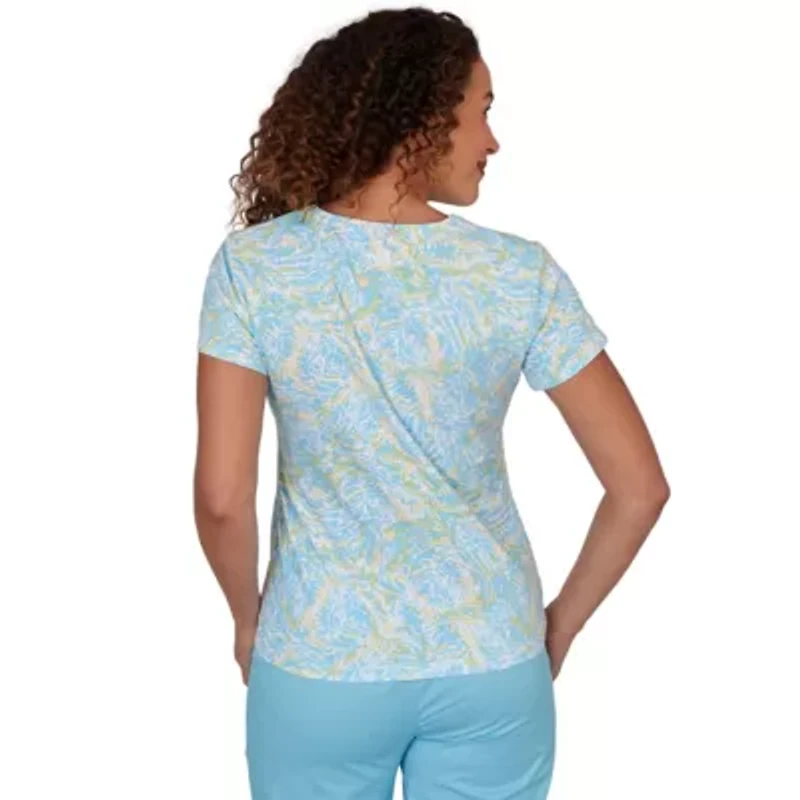 PRINTED STRETCH JERSEY SHORT SLEEVE SURPLICE TOP