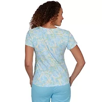 PRINTED STRETCH JERSEY SHORT SLEEVE SURPLICE TOP