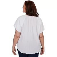 SOLID WOVEN CRINKLE FLUTTER SLEEVE TOP