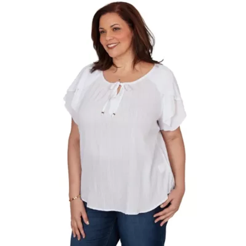 SOLID WOVEN CRINKLE FLUTTER SLEEVE TOP