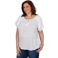 SOLID WOVEN CRINKLE FLUTTER SLEEVE TOP