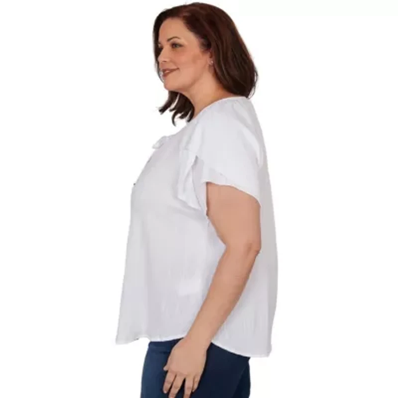 SOLID WOVEN CRINKLE FLUTTER SLEEVE TOP