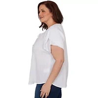 SOLID WOVEN CRINKLE FLUTTER SLEEVE TOP