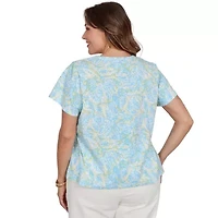 PRINTED STRETCH JERSEY SHORT SLEEVE SURPLICE TOP