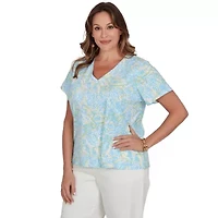 PRINTED STRETCH JERSEY SHORT SLEEVE SURPLICE TOP