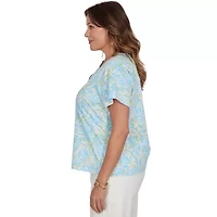 PRINTED STRETCH JERSEY SHORT SLEEVE SURPLICE TOP