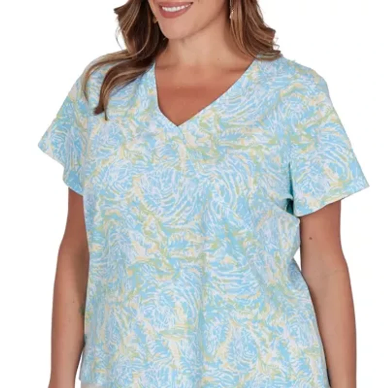 PRINTED STRETCH JERSEY SHORT SLEEVE SURPLICE TOP