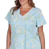PRINTED STRETCH JERSEY SHORT SLEEVE SURPLICE TOP
