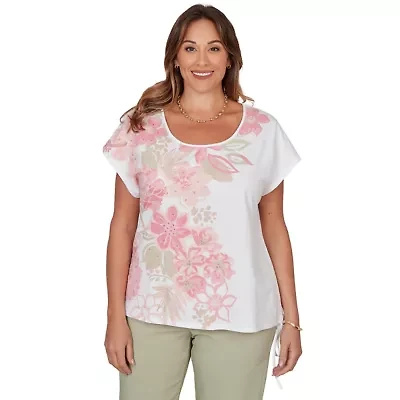 PRINTED STRETCH JERSEY T SLEEVE TOP WITH SIDE STRAP
