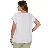 PRINTED STRETCH JERSEY T SLEEVE TOP WITH SIDE STRAP