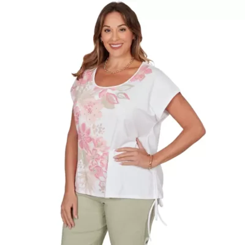 PRINTED STRETCH JERSEY T SLEEVE TOP WITH SIDE STRAP