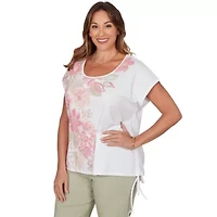 PRINTED STRETCH JERSEY T SLEEVE TOP WITH SIDE STRAP