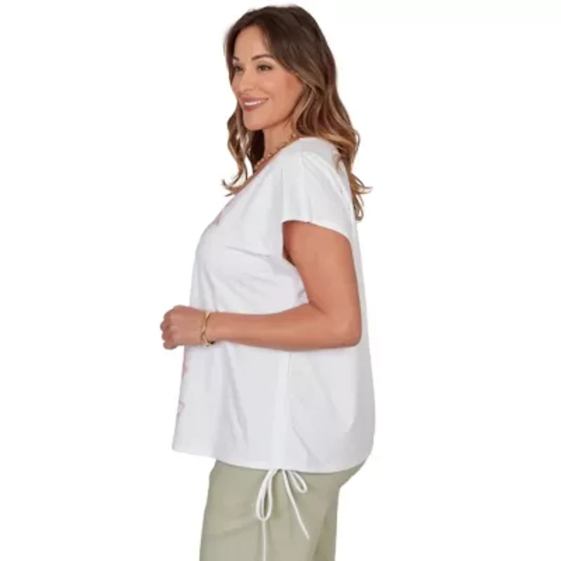 PRINTED STRETCH JERSEY T SLEEVE TOP WITH SIDE STRAP