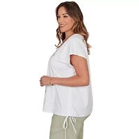 PRINTED STRETCH JERSEY T SLEEVE TOP WITH SIDE STRAP