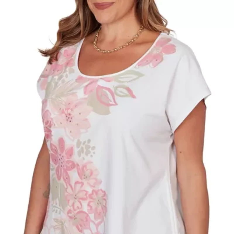 PRINTED STRETCH JERSEY T SLEEVE TOP WITH SIDE STRAP