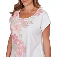 PRINTED STRETCH JERSEY T SLEEVE TOP WITH SIDE STRAP
