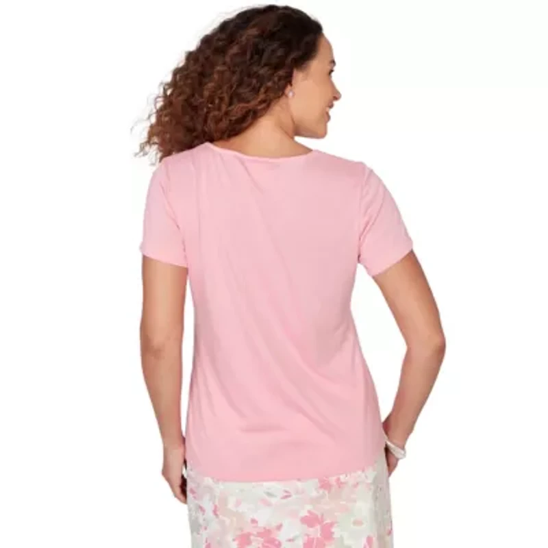 SOLID SHORT SLEEVE TOP WITH KEYHOLE NECKLINE