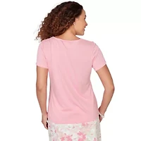 SOLID SHORT SLEEVE TOP WITH KEYHOLE NECKLINE