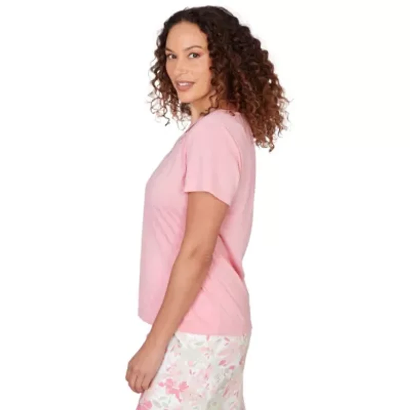 SOLID SHORT SLEEVE TOP WITH KEYHOLE NECKLINE