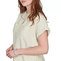SHORT SLEEVE VERTICAL STRIPE STAND COLLAR POPOVER