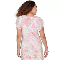 PRINTED KNIT BURNOUT FLUTTER SLEEVE TOP