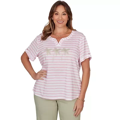 PRINTED SLUB TOP WITH BANDED NECK