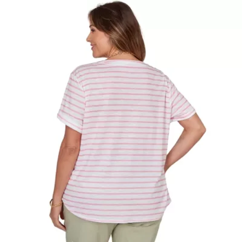 PRINTED SLUB TOP WITH BANDED NECK