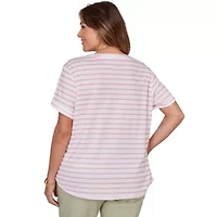 PRINTED SLUB TOP WITH BANDED NECK