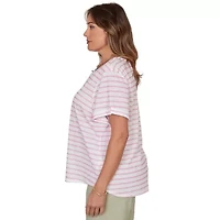 PRINTED SLUB TOP WITH BANDED NECK