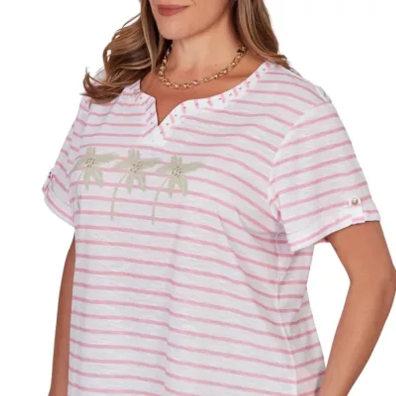 PRINTED SLUB TOP WITH BANDED NECK
