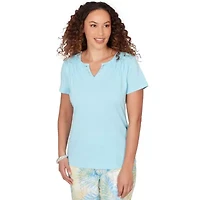 SOLID SHORT SLEEVE SMOCKED SHOULDER TOP