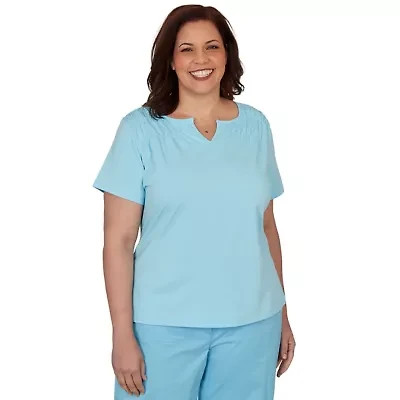 SOLID SHORT SLEEVE SMOCKED SHOULDER TOP