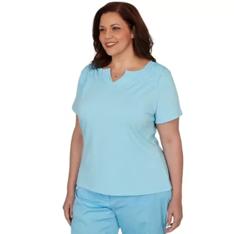 SOLID SHORT SLEEVE SMOCKED SHOULDER TOP