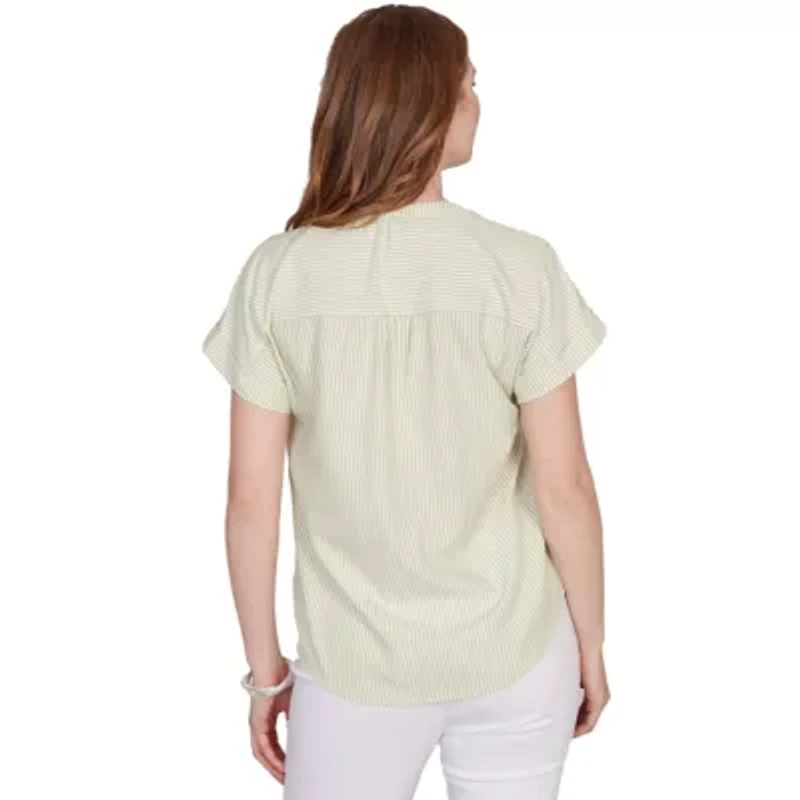 SHORT SLEEVE VERTICAL STRIPE STAND COLLAR POPOVER