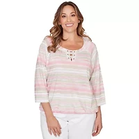 PRINTED SLUB BLOUSON WITH LACE UP NECK