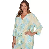 PRINTED EYELET GAUZE 3/4 SLEEVE TIE FRONT BLOUSON