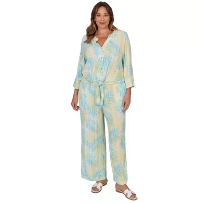 PRINTED EYELET GAUZE 3/4 SLEEVE TIE FRONT BLOUSON