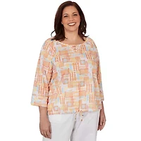 PRINTED SLUB BLOUSON WITH 3/4 SLEEVES