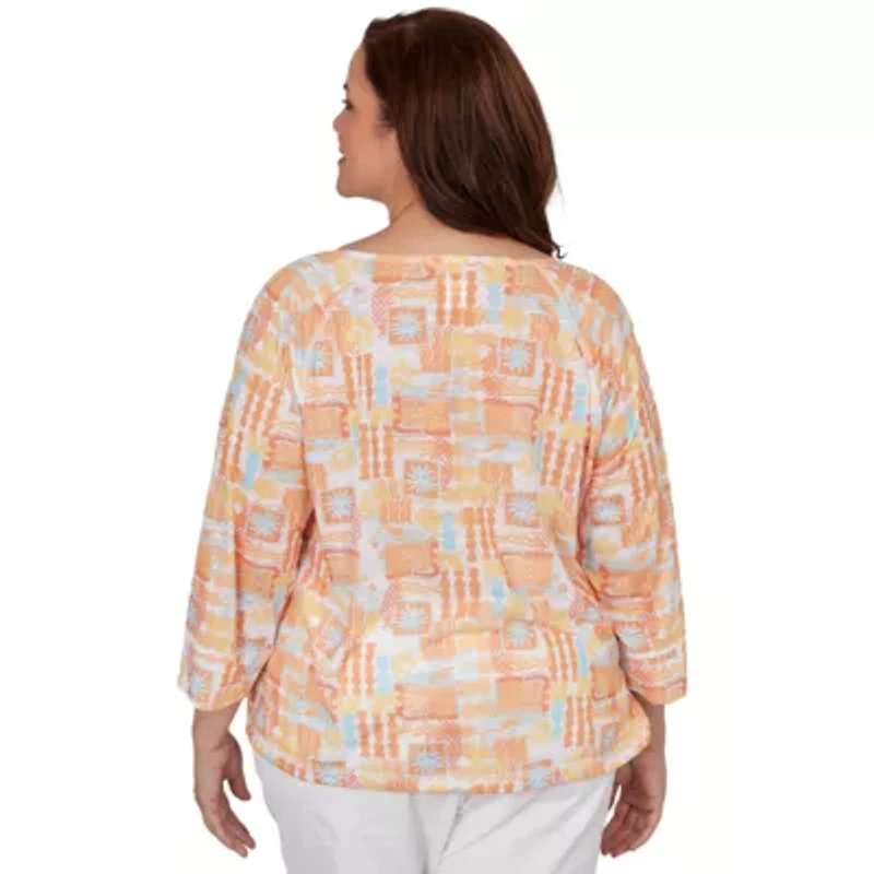 PRINTED SLUB BLOUSON WITH 3/4 SLEEVES