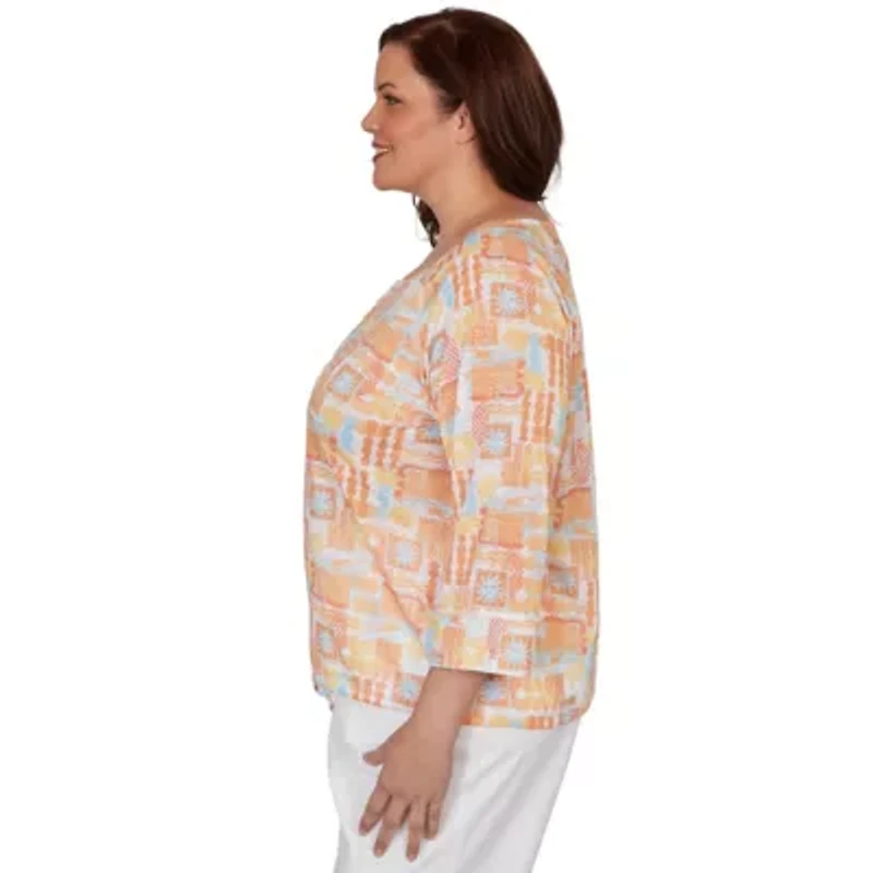PRINTED SLUB BLOUSON WITH 3/4 SLEEVES