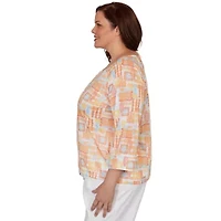 PRINTED SLUB BLOUSON WITH 3/4 SLEEVES