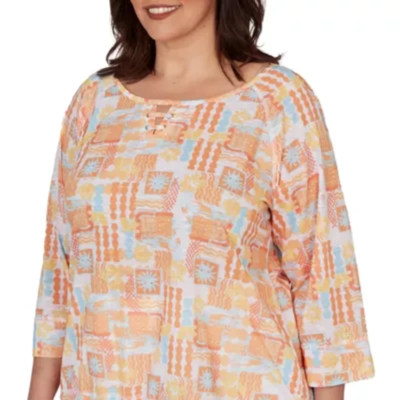 PRINTED SLUB BLOUSON WITH 3/4 SLEEVES